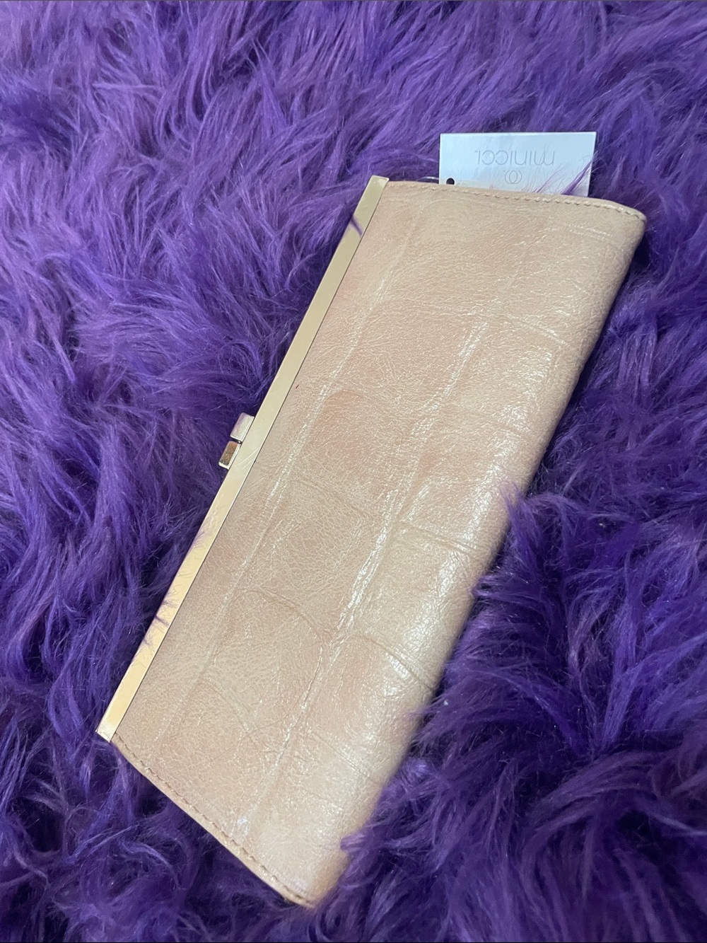 Minicci Croc-Embossed Clutch Wallet in Blush Pink with Gold Trim